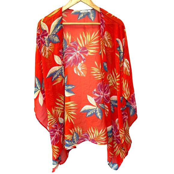 Summer IO Other - SummerIO Floral Open Kimono OS Womens Asym Sheer Hawaiian Summer Swim Cover